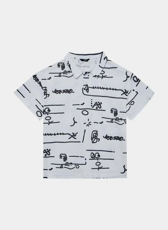 ستايلي Boys White Graphic Print Polo T-Shirt