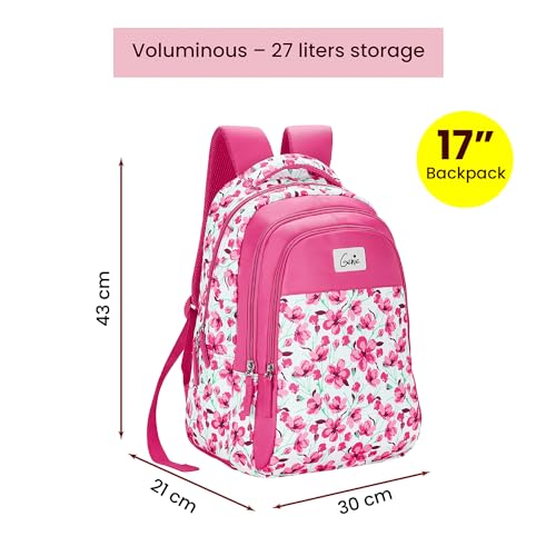 Genie Camellia 27 litres Pink School Backpack (17 inch, Water Resistant) - Image 2