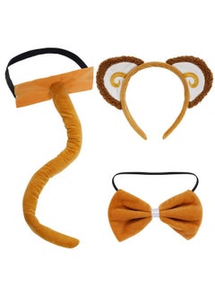 obmwang obmwang 3 Pieces Monkey Costume Set Monkey Ears Headband Bowtie and Tail Fancy Animal Cosplay Accessories for Halloween Dress Up Party  - Image 1