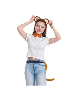 obmwang obmwang 3 Pieces Monkey Costume Set Monkey Ears Headband Bowtie and Tail Fancy Animal Cosplay Accessories for Halloween Dress Up Party  - Image 5