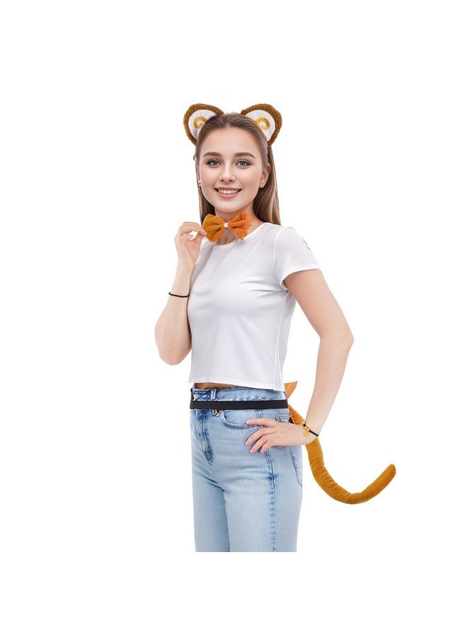 obmwang obmwang 3 Pieces Monkey Costume Set Monkey Ears Headband Bowtie and Tail Fancy Animal Cosplay Accessories for Halloween Dress Up Party - Image 4