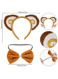obmwang obmwang 3 Pieces Monkey Costume Set Monkey Ears Headband Bowtie and Tail Fancy Animal Cosplay Accessories for Halloween Dress Up Party  - Image 2
