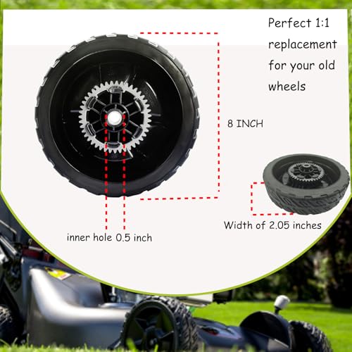 KMHGD 4 Pack Lawn Mower Wheels, Compatible With Honda HRN216 HRN216VKA HRN216VKA, HRN216VKAA Walk Behind Lawn Mower, 2 Rear Wheels 42710-VR8-N00ZA, 2 Front Drive Wheels 44710-VR8-N00ZA, 5 Years Warranty - Image 2