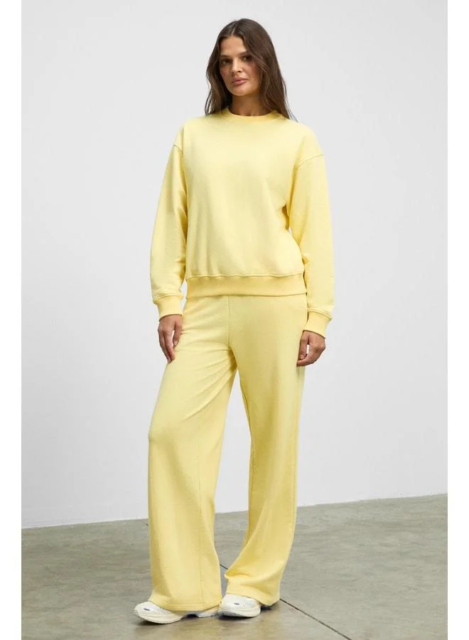 Ethiquet ANSELMA Women's Organic Cotton Regular Waist Elastic Cord Double-Pocket Wide-Leg Yellow Top Set.