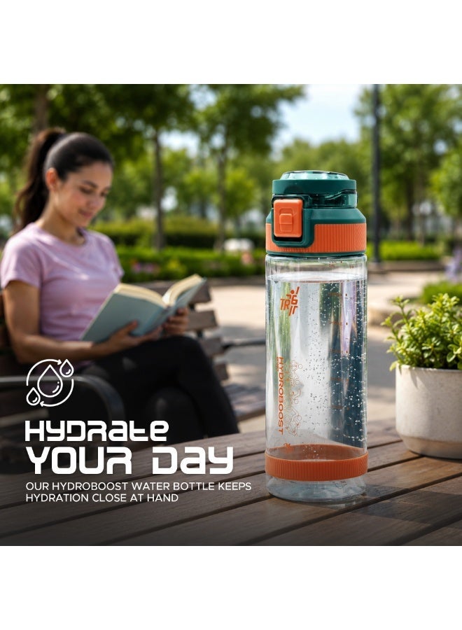 TR6 زجاجة رياضية شفافة TR6 Hydra Boost Sport مقاومة للتسرب وخالية من مادة BPA مع غطاء قابل للطي وحامل حمل خفيف الوزن للصالة الرياضية والمكتب والسفر ومتتبع الترطيب مع علامات 790 مل (أزرق فيروزي، 790 مل) - Image 3