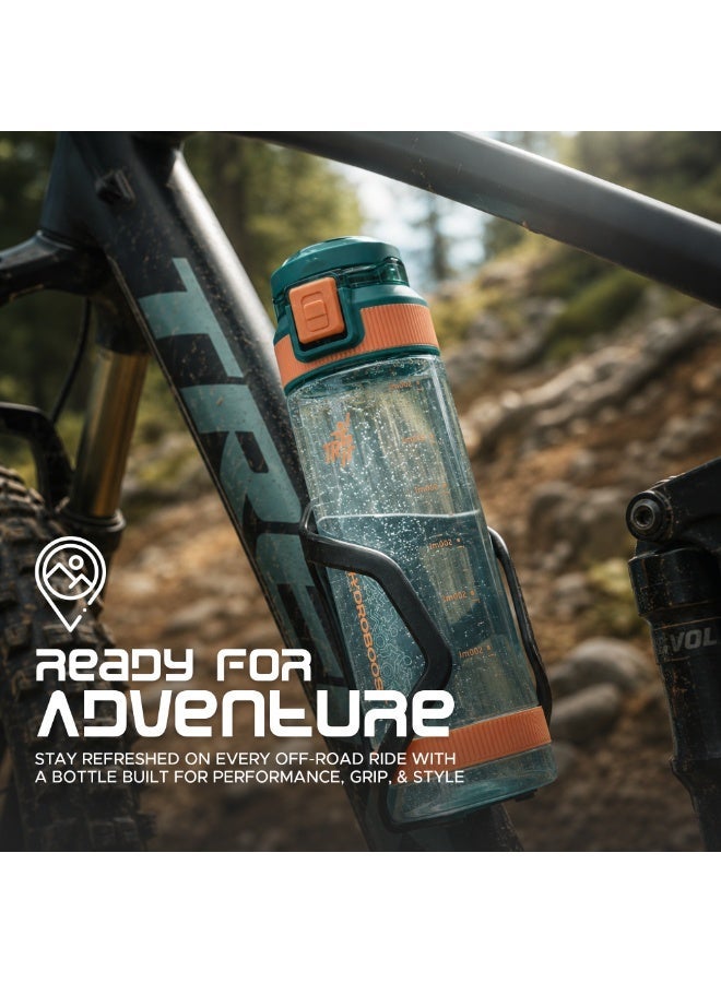TR6 زجاجة رياضية شفافة TR6 Hydra Boost Sport مقاومة للتسرب وخالية من مادة BPA مع غطاء قابل للطي وحامل حمل خفيف الوزن للصالة الرياضية والمكتب والسفر ومتتبع الترطيب مع علامات 790 مل (أزرق فيروزي، 790 مل) - Image 4