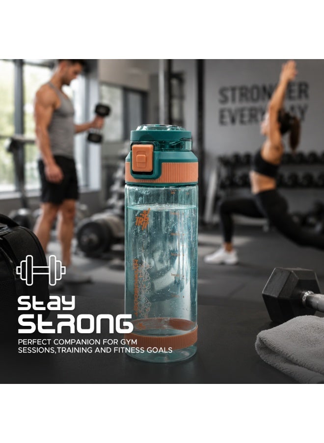 TR6 زجاجة رياضية شفافة TR6 Hydra Boost Sport مقاومة للتسرب وخالية من مادة BPA مع غطاء قابل للطي وحامل حمل خفيف الوزن للصالة الرياضية والمكتب والسفر ومتتبع الترطيب مع علامات 790 مل (أزرق فيروزي، 790 مل) - Image 5