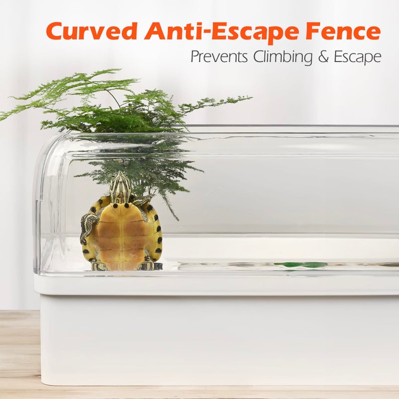 AZV Turtle Tank Starter Habitat Kit,Complete Aquatic Terrarium Enclosure with Filter,Basking Platform with Hideout,Multi-Function Area,Drainage,Plants and Lamps,Perfect for Red Eared Slider Aquarium - Image 4