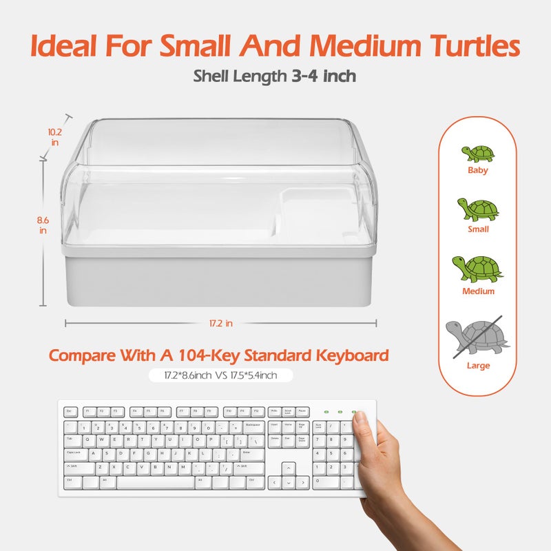 AZV Turtle Tank Starter Habitat Kit,Complete Aquatic Terrarium Enclosure with Filter,Basking Platform with Hideout,Multi-Function Area,Drainage,Plants and Lamps,Perfect for Red Eared Slider Aquarium - Image 2