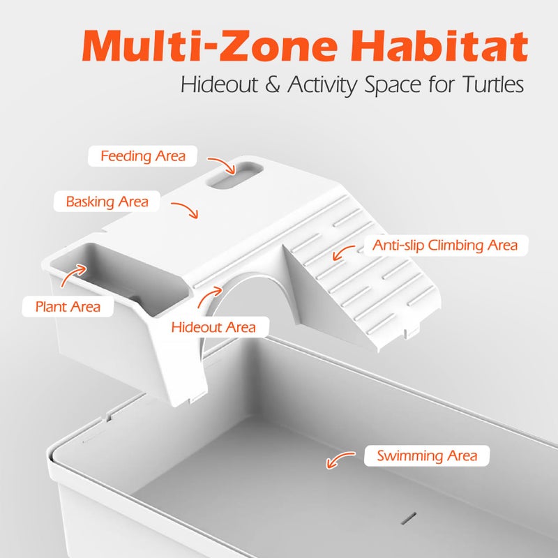 AZV Turtle Tank Starter Habitat Kit,Complete Aquatic Terrarium Enclosure with Filter,Basking Platform with Hideout,Multi-Function Area,Drainage,Plants and Lamps,Perfect for Red Eared Slider Aquarium - Image 5