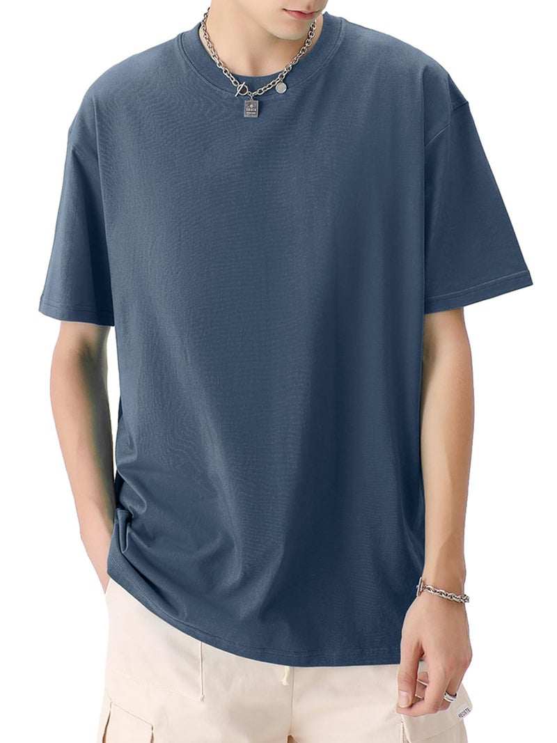 SnowElve 3 Pack Mens Oversized T-Shirts Fashion Loose Fit Crewneck Tshirt Streetwear Heavyweight Short Sleeve Tee Shirt Gym Workout Tops(BLGYBK,XL) - Image 4