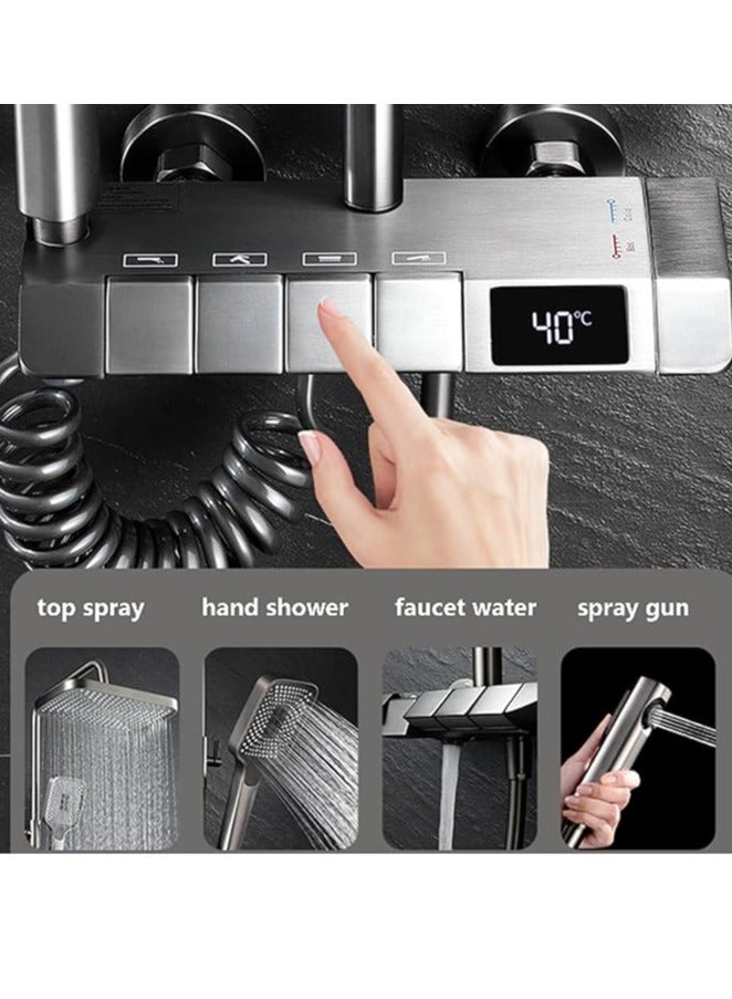 NOVEX مجموعة صنبور الدش الرئيسية بلون رمادي مسدس مع شاشة رقمية، نظام دش مطري بأربعة وظائف، مجموعة صنبور حوض نحاسي مع دش يدوي بثلاثة أوضاع ورشاش بيديت - Image 2