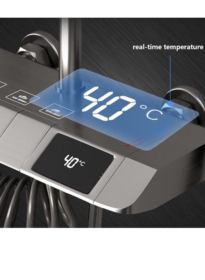 NOVEX مجموعة صنبور الدش الرئيسية بلون رمادي مسدس مع شاشة رقمية، نظام دش مطري بأربعة وظائف، مجموعة صنبور حوض نحاسي مع دش يدوي بثلاثة أوضاع ورشاش بيديت - Image 3