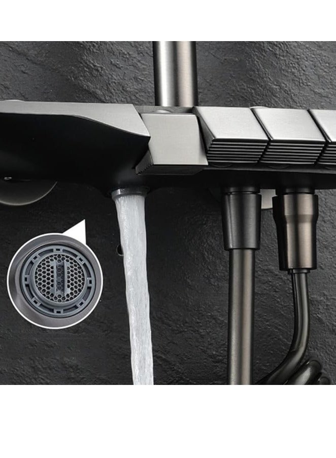 NOVEX مجموعة صنبور الدش الرئيسية بلون رمادي مسدس مع شاشة رقمية، نظام دش مطري بأربعة وظائف، مجموعة صنبور حوض نحاسي مع دش يدوي بثلاثة أوضاع ورشاش بيديت - Image 5