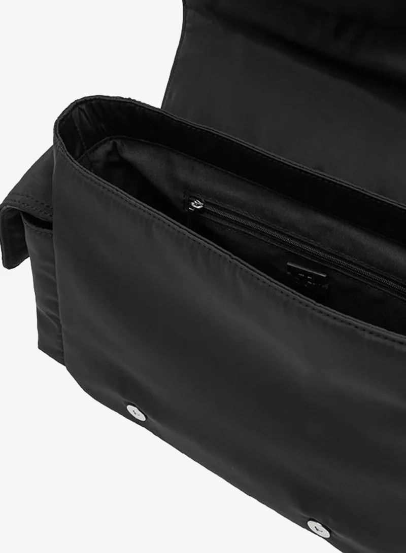Parfois Black Nylon Crossbody Bag With Flap for Women | Best Price UAE