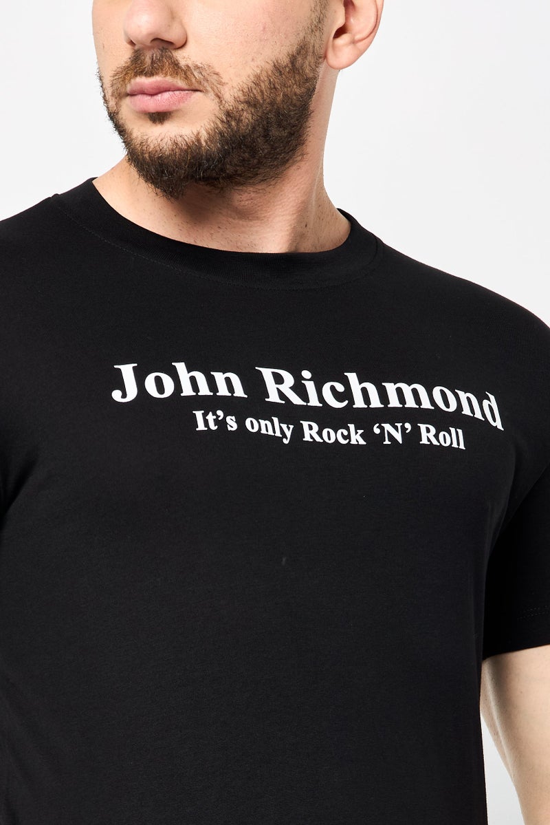 JOHN RICHMOND Men Crew Neck Short Sleeve Graphic T Shirt, Black  - Image 3