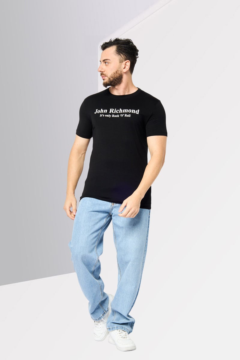 JOHN RICHMOND Men Crew Neck Short Sleeve Graphic T Shirt, Black  - Image 2