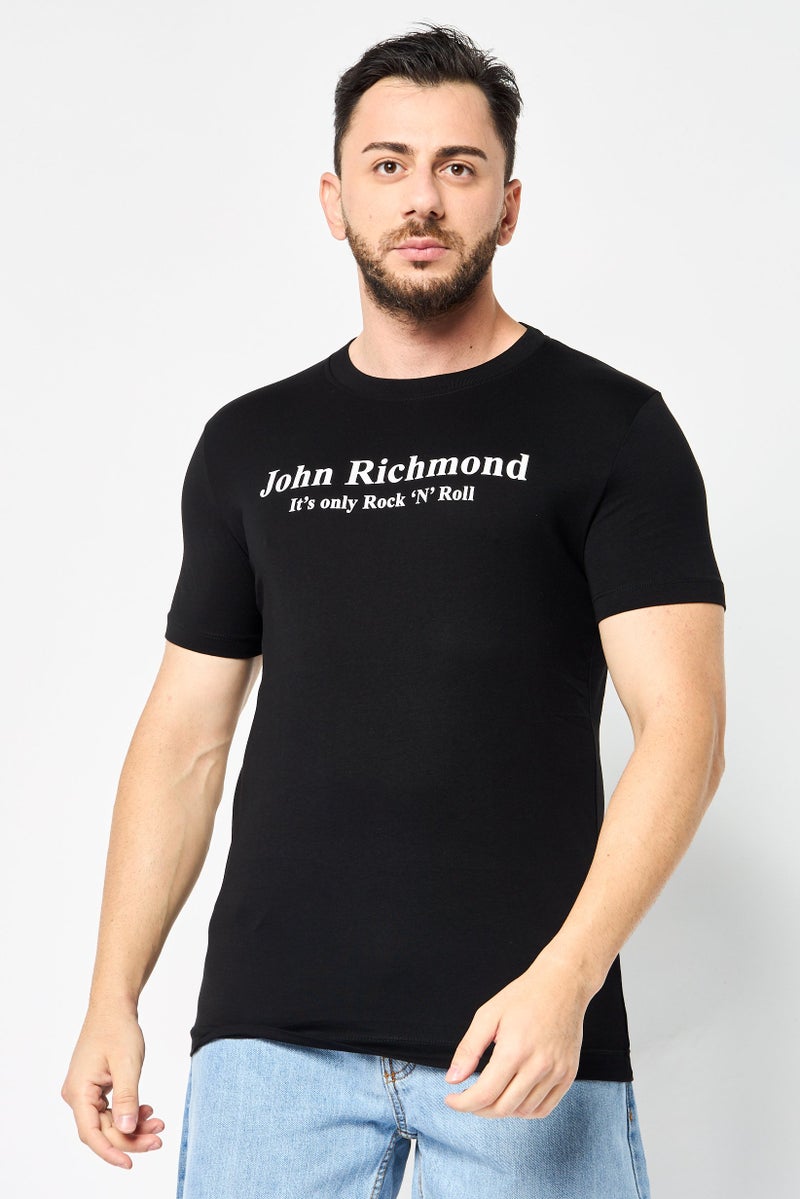 JOHN RICHMOND Men Crew Neck Short Sleeve Graphic T Shirt, Black  - Image 1
