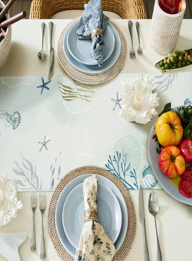 Bonhause Sea Turtle Table Runner 13x72 Inch Nautical Coastal Teal Blue Ocean Theme Summer Kitchen Dinning Table Decoration for Indoor Outdoor Home Party Decor - Image 5