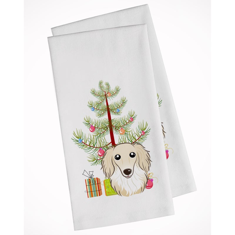 Caroline's Treasures Christmas Tree and Longhair Creme Dachshund White Kitchen Towel Set of 2