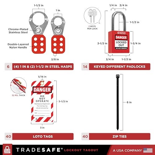 TRADESAFE Lockout Tagout Station with Loto Devices - 14 Pack Safety Lock Set, 6 Hasps, 40 Do Not Operate Tags, Lock Out Tag Out Kit Board, Lockout Safety Supply for OSHA Compliance - Image 4