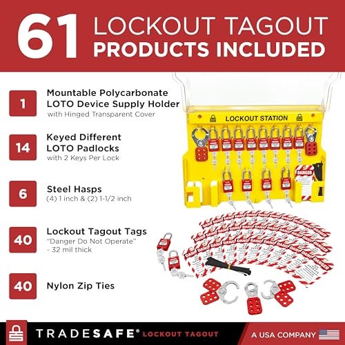 TRADESAFE Lockout Tagout Station with Loto Devices - 14 Pack Safety Lock Set, 6 Hasps, 40 Do Not Operate Tags, Lock Out Tag Out Kit Board, Lockout Safety Supply for OSHA Compliance - Image 2