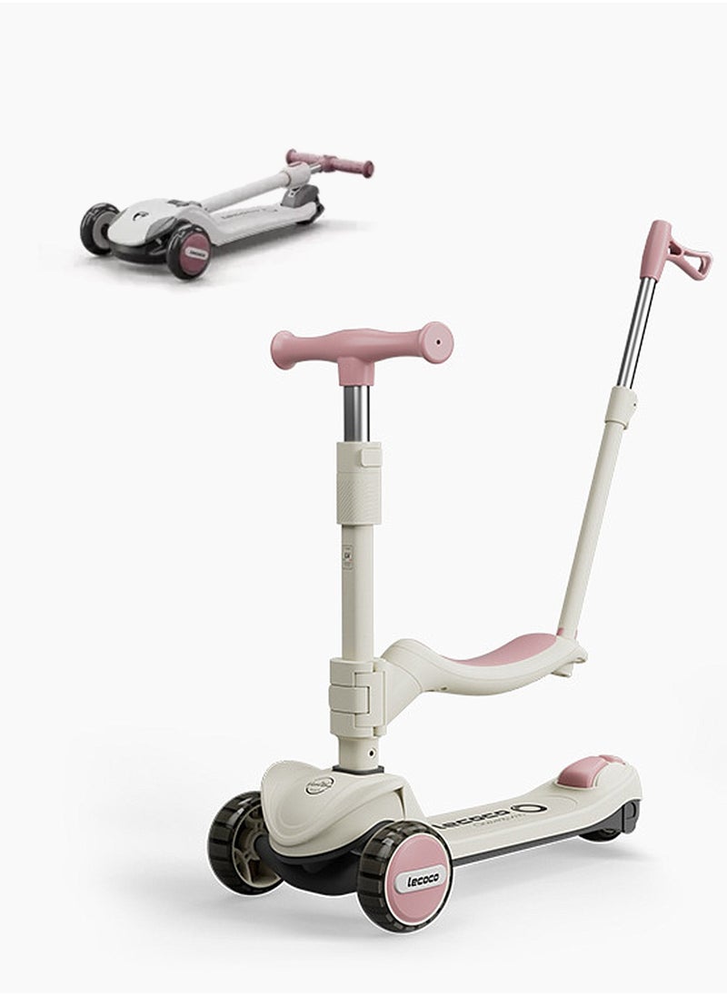 Lecoco 3-in-1 Kids Kick Scooter with Light up Wheels, for 1-12 years Boys and Girls, Easy folding Scooter with Adjustable Handle and Parent Push Bar  - Image 2
