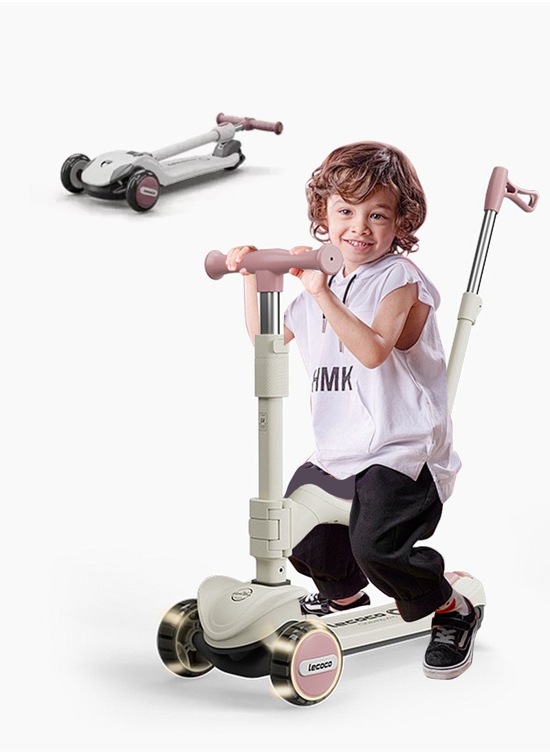 Lecoco 3-in-1 Kids Kick Scooter with Light up Wheels, for 1-12 years Boys and Girls, Easy folding Scooter with Adjustable Handle and Parent Push Bar  - Image 1