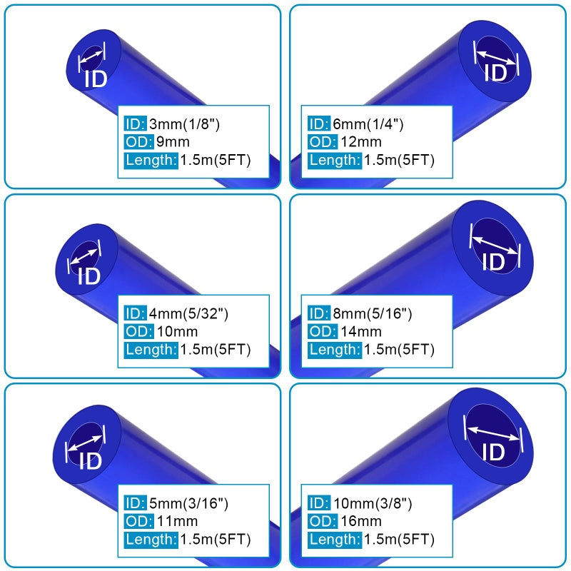 Easily 18 532 316 14 516 38 High Performance Automotive Silicone Vacuum Tubing Hose line Kit 6PCS 5FT with 115PCS Nylon Vacuum Connectors Blue - Image 4