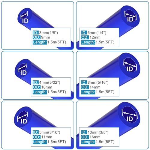 Easily 18 532 316 14 516 38 High Performance Automotive Silicone Vacuum Tubing Hose line Kit 6PCS 5FT with 115PCS Nylon Vacuum Connectors Blue - Image 3