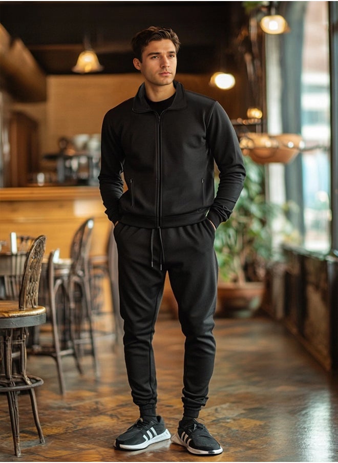 trendyol - Black Regular/Normal Cut Zippered Basic Tracksuit TMNAW25EM00005 - Image 1