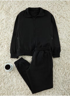 trendyol Black Regular/Normal Cut Zippered Basic Tracksuit TMNAW25EM00005  - Image 2