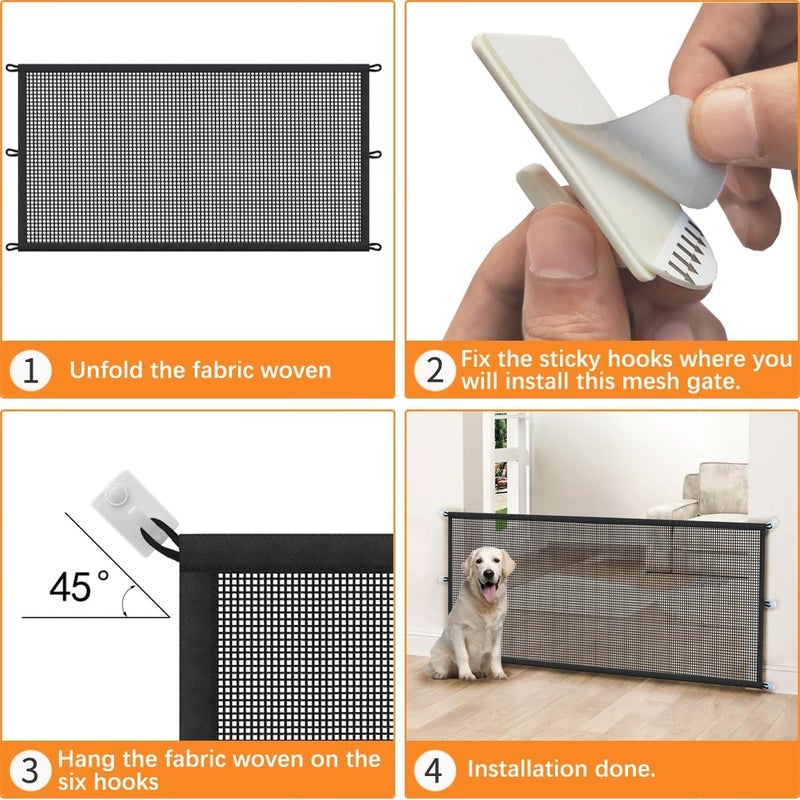 Cupount Dog Gate Indoor Pet Gates for Stairs: Dogs Screen Mesh Gate for The House Magic Gate for Kitchen Doorways Hallway Stairways Safety Porch Yard 30 inch Tall, 65 inch Wide - Image 4