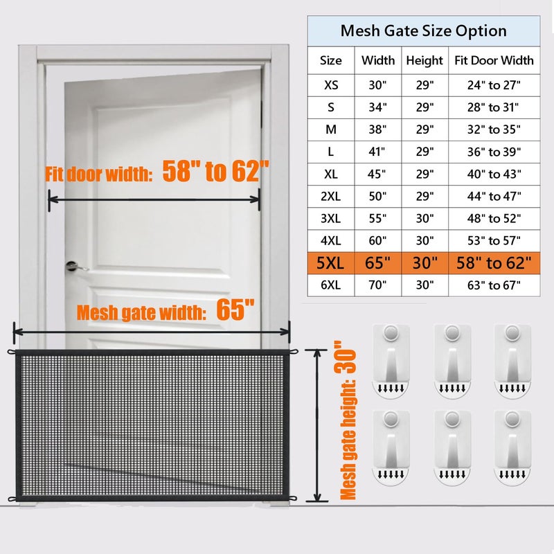 Cupount Dog Gate Indoor Pet Gates for Stairs: Dogs Screen Mesh Gate for The House Magic Gate for Kitchen Doorways Hallway Stairways Safety Porch Yard 30 inch Tall, 65 inch Wide - Image 3