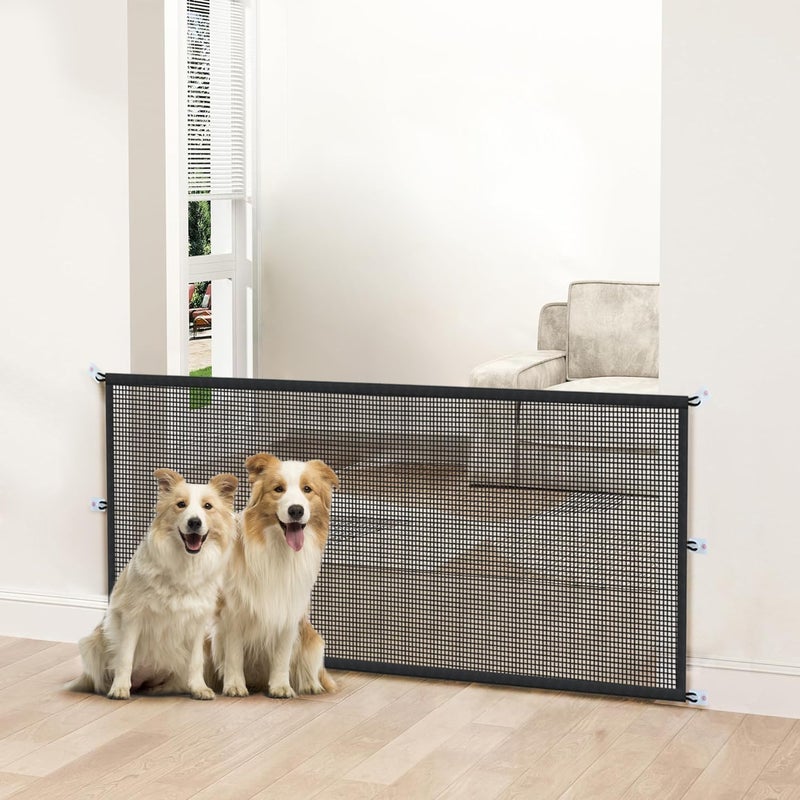 Cupount Dog Gate Indoor Pet Gates for Stairs: Dogs Screen Mesh Gate for The House Magic Gate for Kitchen Doorways Hallway Stairways Safety Porch Yard 30 inch Tall, 65 inch Wide - Image 1