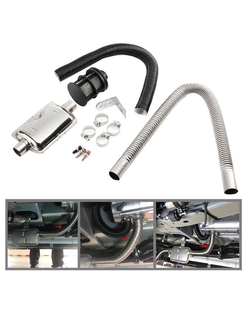 Loquat Parking Heater Stainless Steel Intake u0026 Exhaust Kit, Diesel Parking Heater Set, Diesel Heater Exhaust Pipe Silencer Muffler Air Filter with Clamp - Image 4