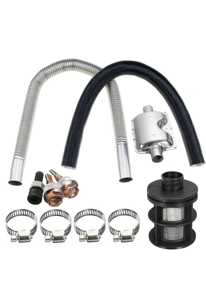 Loquat Parking Heater Stainless Steel Intake u0026 Exhaust Kit, Diesel Parking Heater Set, Diesel Heater Exhaust Pipe Silencer Muffler Air Filter with Clamp - Image 2