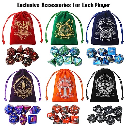 Grajar DD Dice Set with Characters Pattern Dice Pouches 42 Pcs polyhedral dice Set PU Leather and Velvet dice Tray for Dungeons and Dragons DD RPG MTG Table Games - Image 5