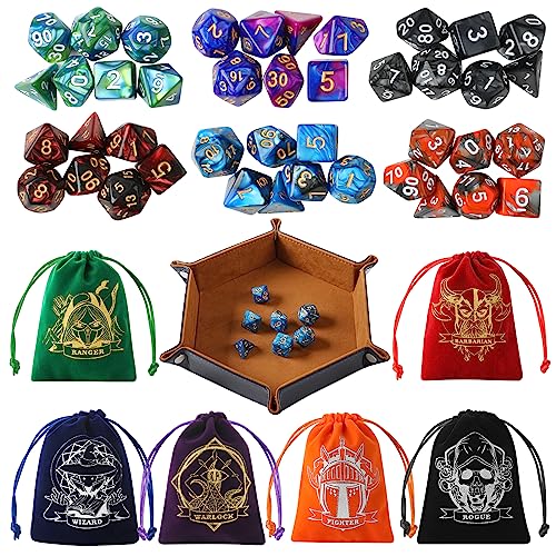 Grajar DD Dice Set with Characters Pattern Dice Pouches 42 Pcs polyhedral dice Set PU Leather and Velvet dice Tray for Dungeons and Dragons DD RPG MTG Table Games - Image 1