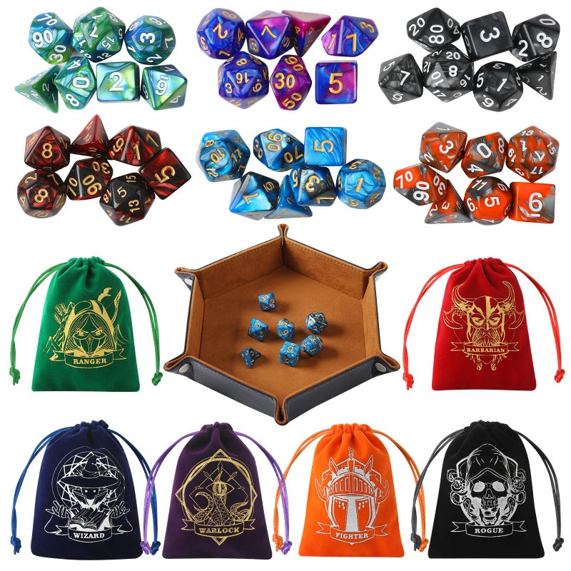 Grajar DD Dice Set with Characters Pattern Dice Pouches 42 Pcs polyhedral dice Set PU Leather and Velvet dice Tray for Dungeons and Dragons DD RPG MTG Table Games - Image 2