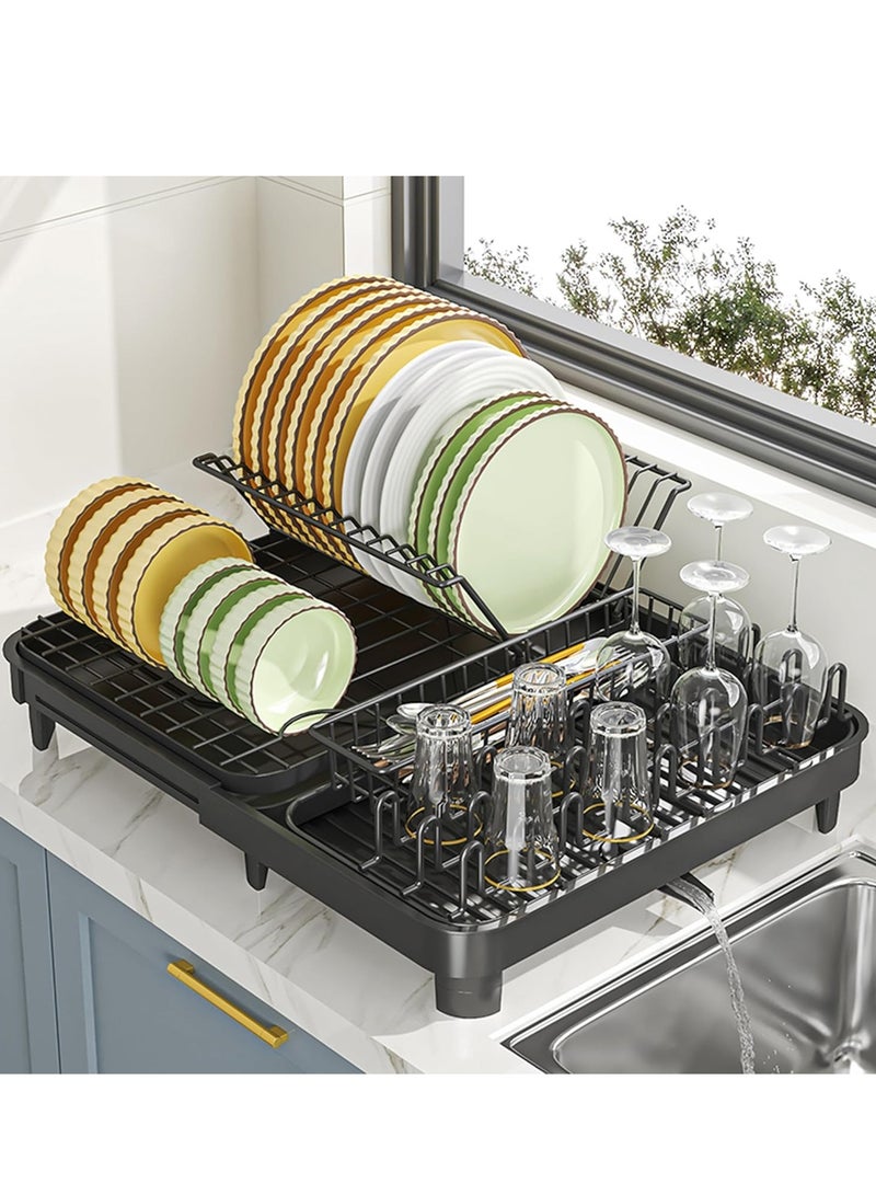 ALASAMCO Dish Drying Rack Large Size Without Installation 2-Tier Metal Dish Rack for Kitchen Counter with Drain Board - Image 1