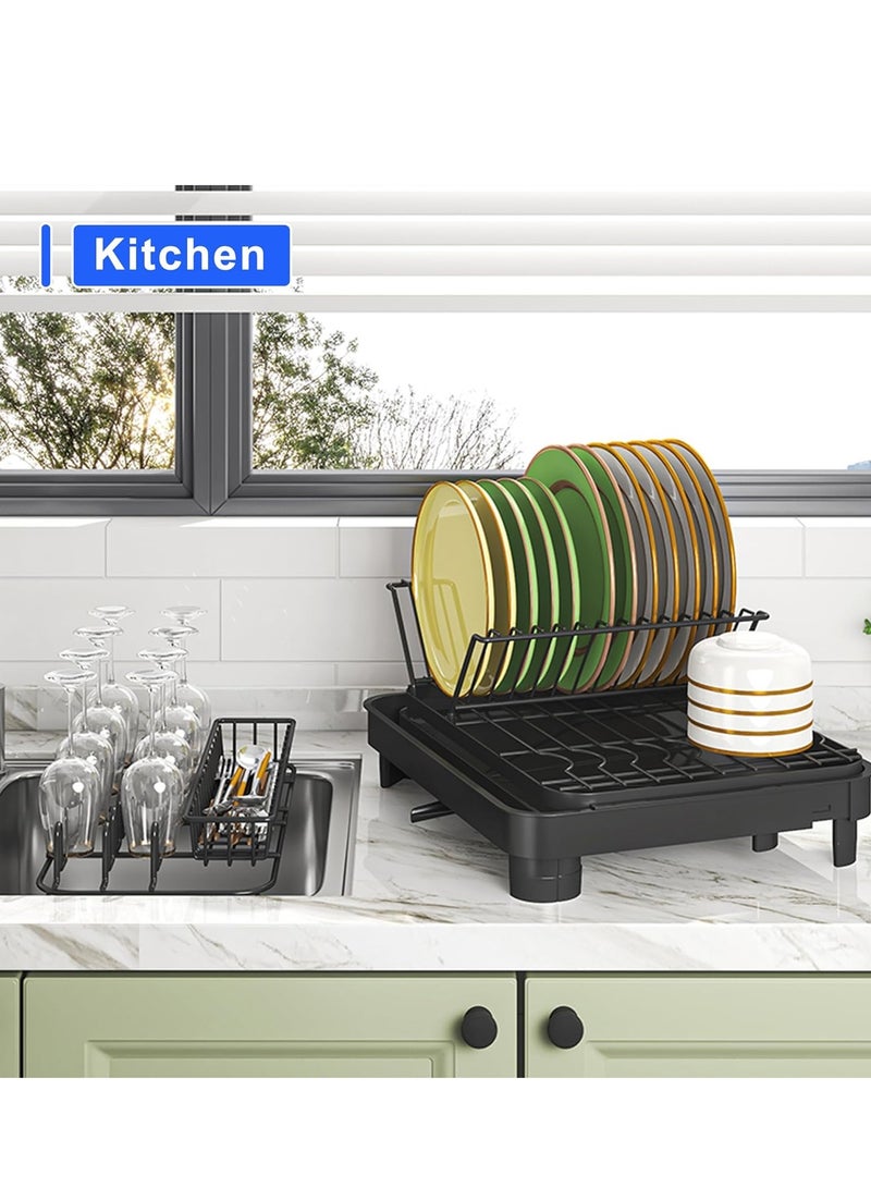 ALASAMCO Dish Drying Rack Large Size Without Installation 2-Tier Metal Dish Rack for Kitchen Counter with Drain Board - Image 3