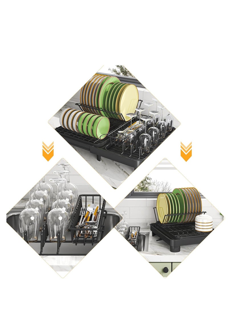 ALASAMCO Dish Drying Rack Large Size Without Installation 2-Tier Metal Dish Rack for Kitchen Counter with Drain Board - Image 4