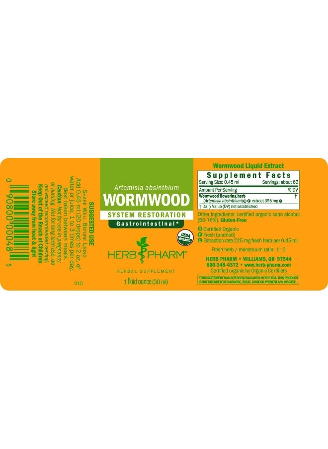 HERB PHARM - Certified Organic Wormwood Liquid Extract For Digestive System Support 1 Ounce - Image 1