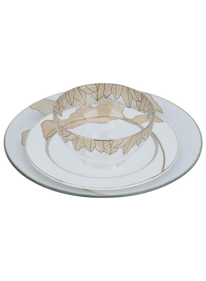 السيف  طقم أطباق تقديم من البورسلين مكون من 3 قطع بنمط ذهبي دائري أبيض - Image 1