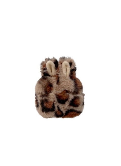 Plush Rabbit Ears AirPods Pro Headphone Cover For Apple 2/3/4 Generation Bluetooth Protective Cover Creative Drop-resistant-Color:Leopard Print Rabbit Ears Brown-Applicable Model:Airpods 4