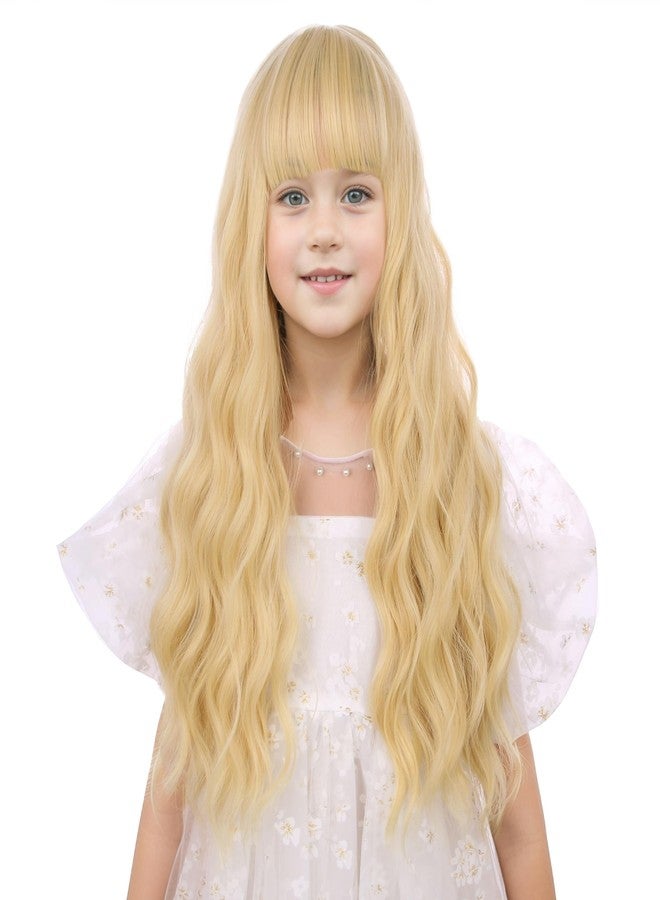 DUDUWIG Girls Blonde Wig Child Long Golden Blonde Wig with Bangs Wavy Curly Wigs for Kids Hallween Party Include Wigs Cap - Image 2