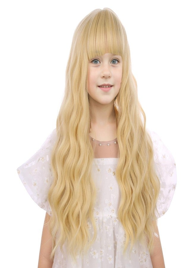 DUDUWIG Girls Blonde Wig Child Long Golden Blonde Wig with Bangs Wavy Curly Wigs for Kids Hallween Party Include Wigs Cap - Image 3