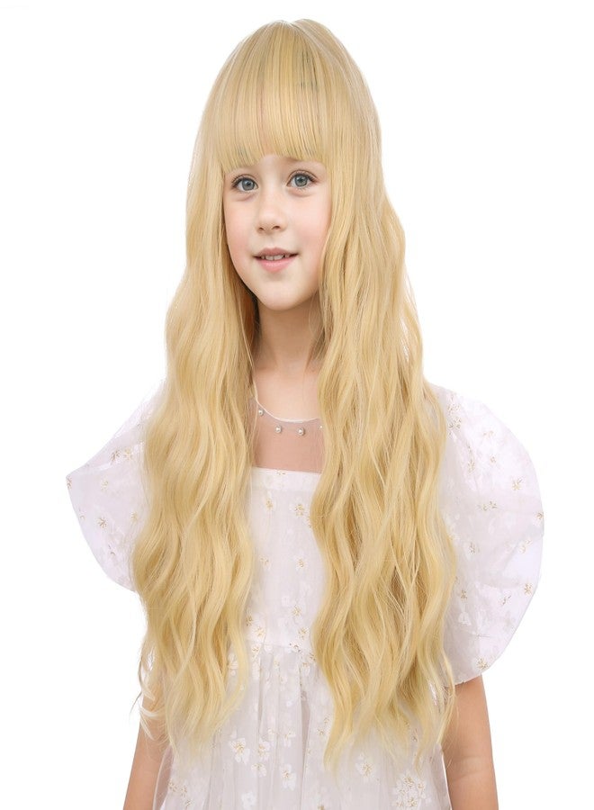 DUDUWIG Girls Blonde Wig Child Long Golden Blonde Wig with Bangs Wavy Curly Wigs for Kids Hallween Party Include Wigs Cap - Image 1