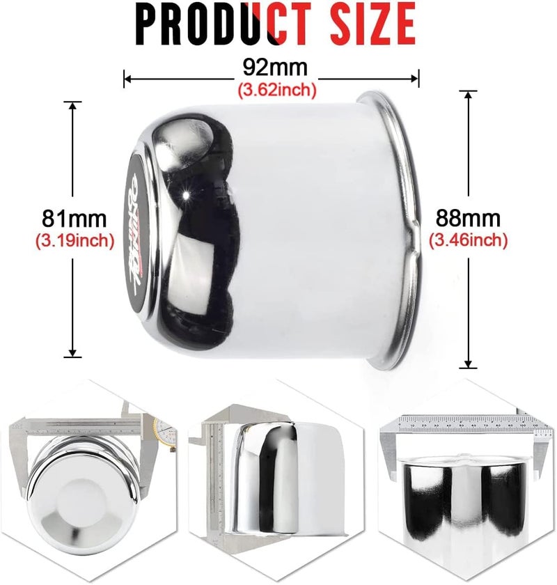 RTRHINOTUNING 3.19" Hub 3.62" H Push Through Center Caps Chrome for RV Trailer Truck Wheels Rim 4 Pieces Hub Caps - Image 2